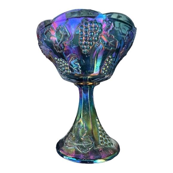 Vintage Indiana Glass Harvest Grape Blue Carnival Compote W/Lid Vintage - Picture 5 of 15